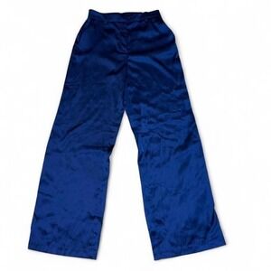 Blue Shiny Faux Satin Pants Slacks Ladies Size 8 Festive Party